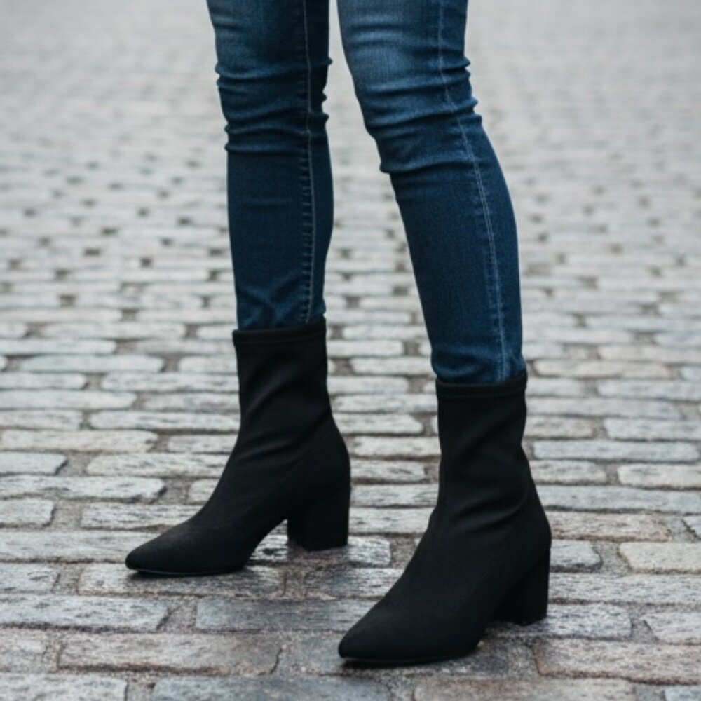 Lulus Women's Black Aeryn Suede Pointed-Toe Mid-Calf Boots Size 8.5 (NEW IN BOX)